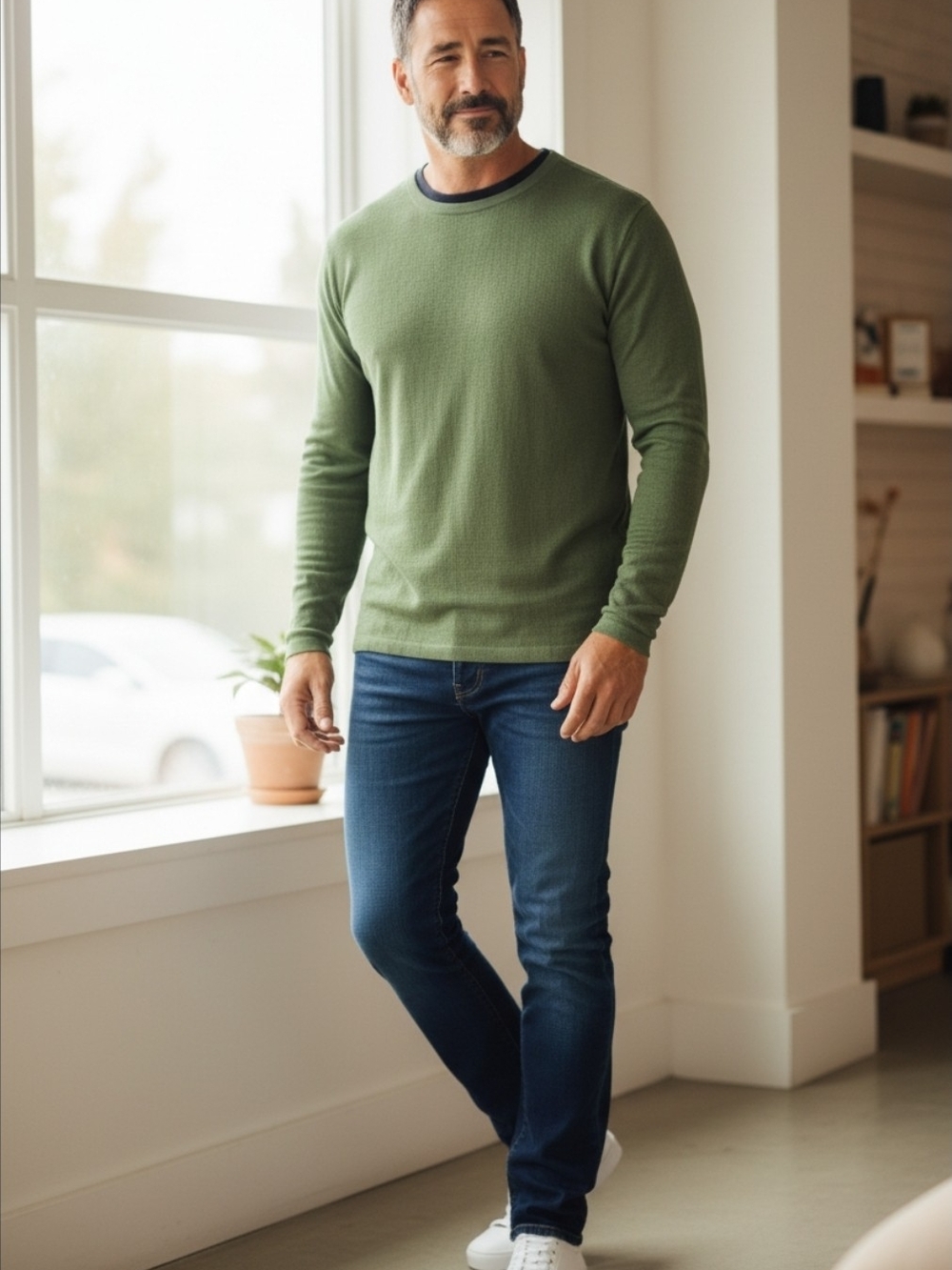 Men's Banana Republic Spring Green Silk Cashmere Crewneck. NWT. Size Large.